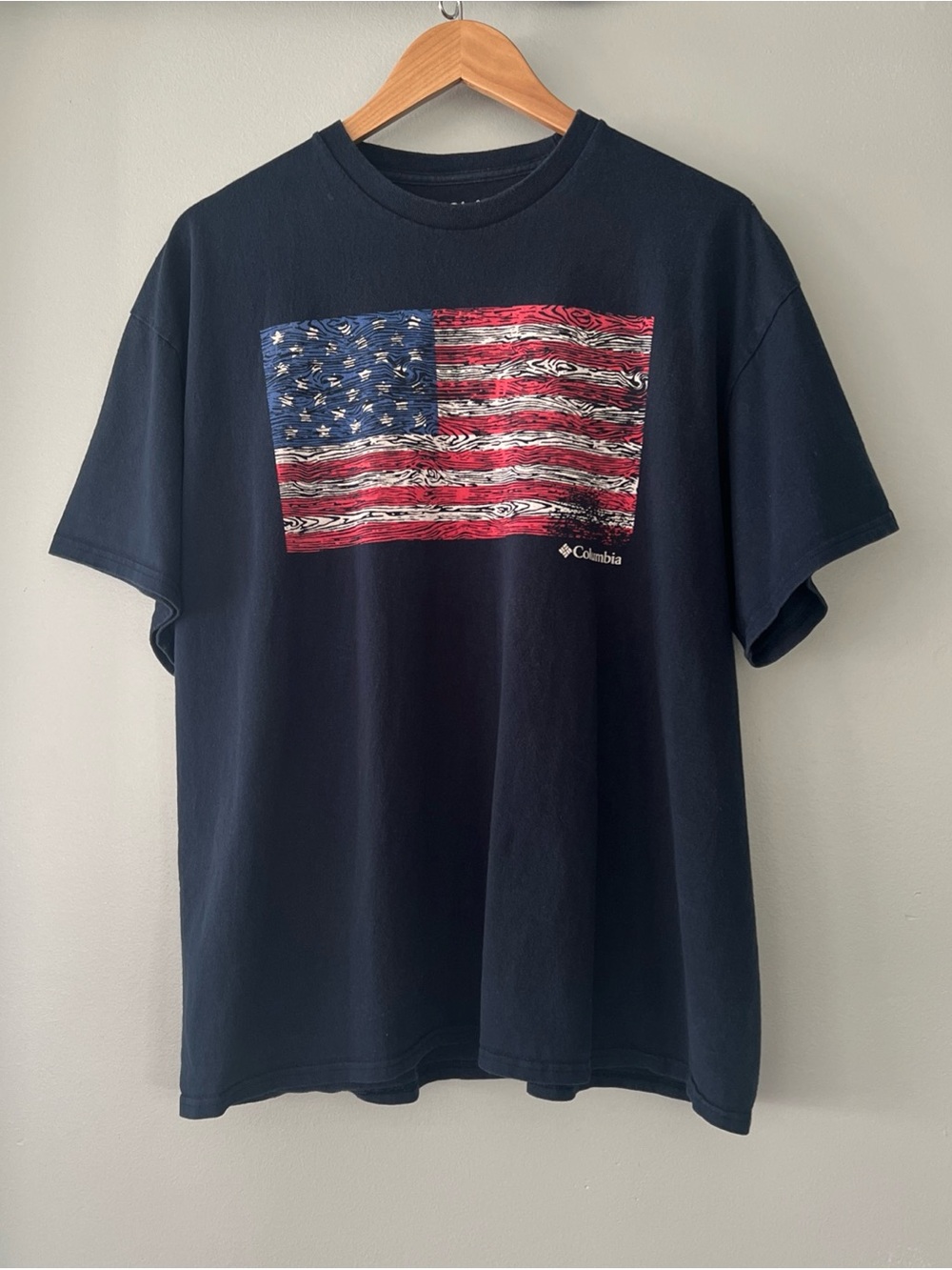 Columbia Navy Short-Sleeve T-Shirt with American Flag Graphic
